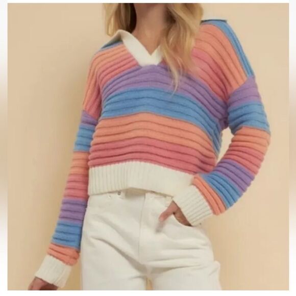 Anthropologie English Factory Rainbow Striped Knit - Picture 1 of 9